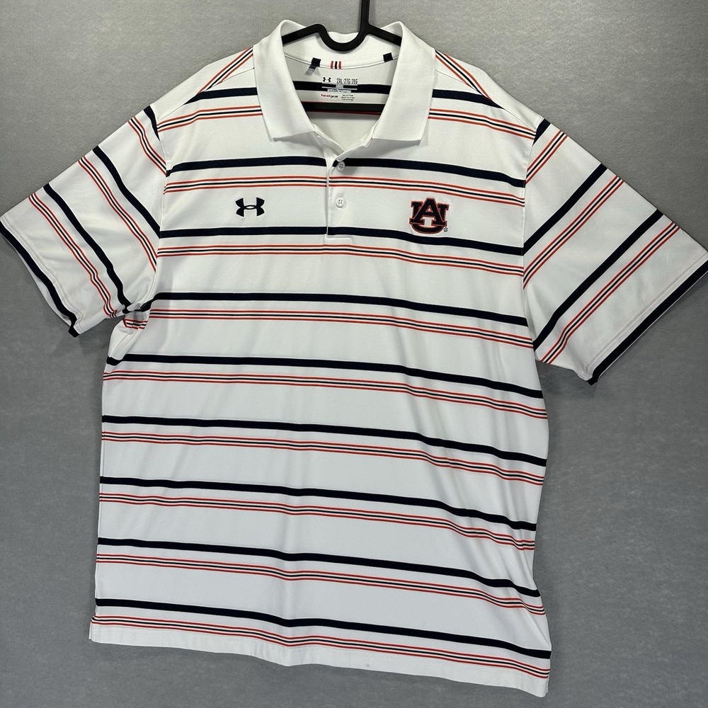 Auburn Tigers Under Armour Headgear Stripes Performance Polo Shirt Mens 2XL XXL